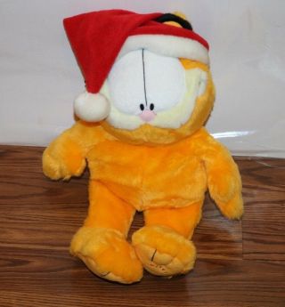 Garfield Cat Christmas Hat Plush Stuffed Animal Holiday Decor 15 Inches