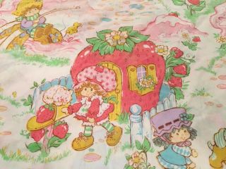 Vintage Strawberry Shortcake Twin Sheet Set Fitted And Flat Top Craft Fabric