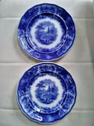 2 Antique Flow Blue Bowl Plates.  By Middleport Pottery Burgess &leigh Nonpareil