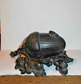 Antique Early Cast Iron Acorn With Bug Table Match Safe,  Holder,  Orig.  Cond.  Nr