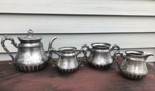 Antique Forbes Silver Co Quadruple Tea Set Sugar,  Creamer,  Biscuit Jar & T - Pot 246