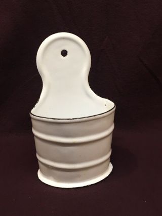 Antique White Enamelware Salt Box - Graniteware No Lid Vintage Primitive