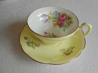 Vintage E B Foley Yellow Pink Roses & Floral Teacup & Saucer