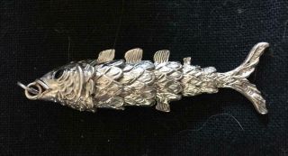 Vintage Hallmarked Silver And Saphire Articulated Fish Pendant