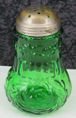 Antique Eapg Victorian Emerald Green Glass Flower Mold Sugar Shaker