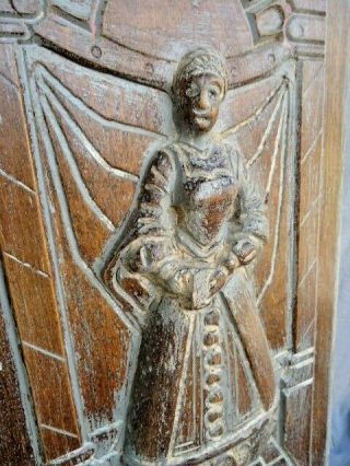 Large 18th / 19th Century Oak Deep Carved Figure Holding A Book Panel