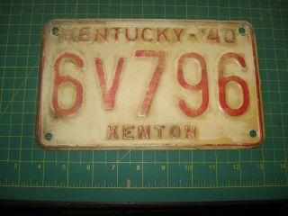 Vintage 1940 License Plate Antique Old Early Kentucky United States Nr