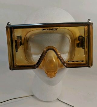 Vintage U.  S.  Divers Aqua - Lung Wrap - Around Face Mask Goggles Tempered Glass