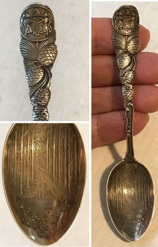 Antique Alvin Sterling Silver 4” Souvenir Spoon Cathedral Drive Lakewood,  Nj