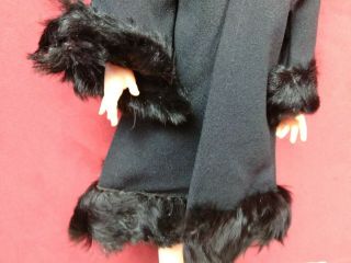 Vintage Ideal Crissy Grow Hair Doll Black Fur Lined Hooded Coat - NEAR 2