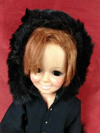 Vintage Ideal Crissy Grow Hair Doll Black Fur Lined Hooded Coat - NEAR 3