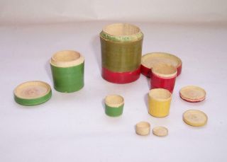 Vintage Hand Turned Miniature Wooden Stacking Pots / Buckets - Tiny Dolls House