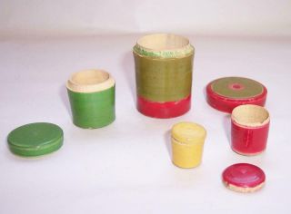 Vintage Hand Turned MINIATURE Wooden STACKING POTS / Buckets - Tiny Dolls House 2