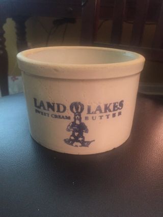 Antique Red Wing Stoneware Advertising Butter Crock Land O Lakes