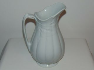 Antique Victorian English White Ironstone Pottery Wheat 12 " Water Pitcher Jug