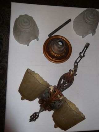 Antique Art Deco Hanging Slip Shade Lamp 2 Matching Pairs Of Shades