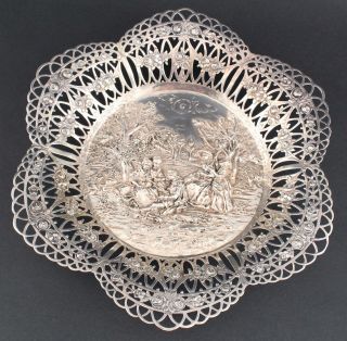 Small Antique German 800 Silver Openwork Floral Repousse Basket Plate Nr