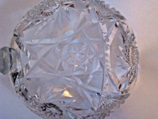 Vintage Cut Glass Candle Holder or Candy Dish Star of David Handled Scalloped Ex 4
