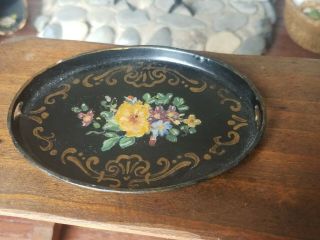 Antique Dollhouse Miniature Hand Painted Tole Metal Tray 3