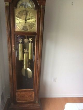 Seth Thomas Grandfather Clock With Moon Dial,  Wood Antique