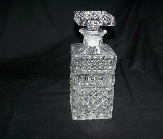 Vintage Lead Crystal Cut Glass Square Decanter Bohemian 24 Oz.  9 " High