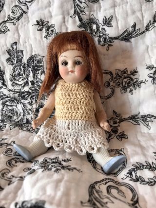 5 " All Bisque Doll Made In Germany With Sleep Eyes And Patterned Socks