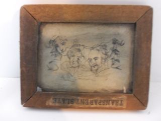 Antique C1870 Transparent Slate Art Drawing Board Glass Tablet With Pictures