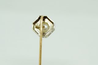 Antique 14k white gold single pearl stick pin with yellow gold stem. 4