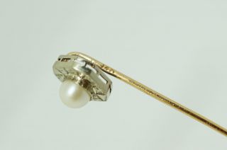 Antique 14k white gold single pearl stick pin with yellow gold stem. 6