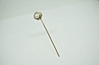 Antique 14k white gold single pearl stick pin with yellow gold stem. 8
