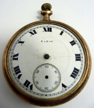 Vintage Elgin Pocket Watch 17 Jewels Running Missing Hands And Crystal 1916