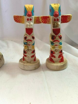 Vintage Japan Ceramic Totem Pole Salt And Pepper Shaker Set Antique Finish