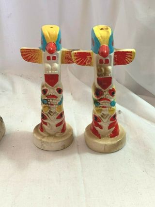 Vintage Japan Ceramic Totem Pole Salt and Pepper Shaker Set Antique Finish 2