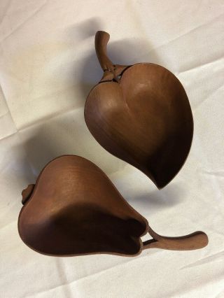 Vintage Wood Fruit And Leaf Shaped Bowls Set Hand Carved Numbered