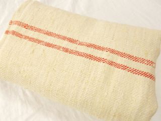 Vtg Antique Red Stripe Hemp Linen Rustic French Fabric Feed Sack Grain Bag 22x47