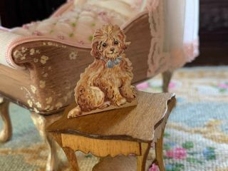 VINTAGE Miniature Dollhouse Karen Markland Fluffy Puppy Floor or Shelf Sitter 2