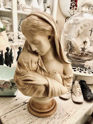 Vintage Marwal Virgin Mary And Baby Jesus Bust Statue Sculpture