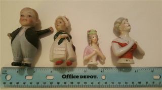 4 Vintage Porcelain Dolls 2 Pincushion Half Dolls 2 German Character