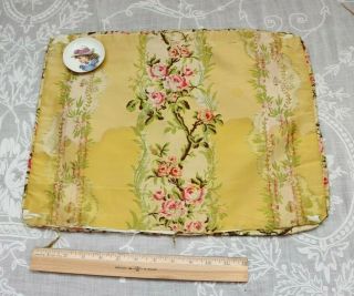 Antique 19thc French Yellow Silk Brocade Pillow Cover Roses L - 12 " X W - 18 "