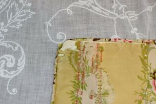 Antique 19thC French Yellow Silk Brocade Pillow Cover Roses L - 12 