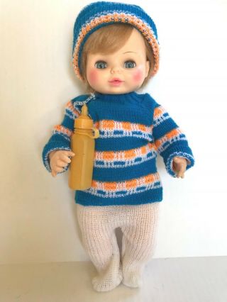 Vintage 1974 13 " 14 " Horsman Baby Buttercup Doll In Knit Outfit Bottle
