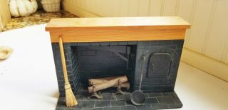 Vintage Black Brick Cook In Colonial Style Fireplace By Warren Dick 1960,  S