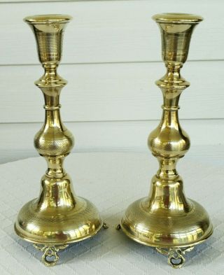 Pair Antique Candlesticks S.  Handelsman Warszawie C1890 - 1910 Brass Poland Large