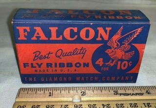 Antique Falcon Fly Ribbon Box Full Diamond Match Co Insect Poison Vintage Bird
