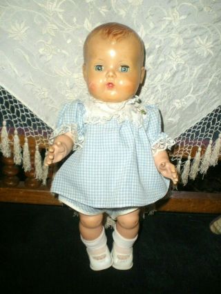 Cute Vtg 13 1/2 " Tiny Tears/dy Dee Blue/white Checked Dress W/bloomers