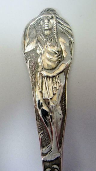 Small Sterling Silver Souvenir Spoon,  Full Length Indian & Prospector,  Denver