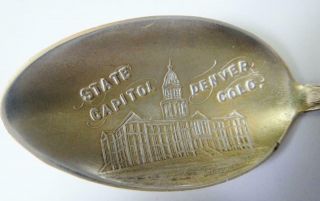 Small Sterling Silver Souvenir Spoon,  Full Length Indian & Prospector,  Denver 4