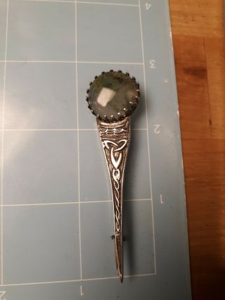Antique Sterling Silver Scottish Mossy Agate Dirk Kilt Pin