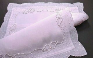 Madeira Embroidery Linen Boudoir Pillowcase Pretty Pink W/dots & Ribbons Vintage