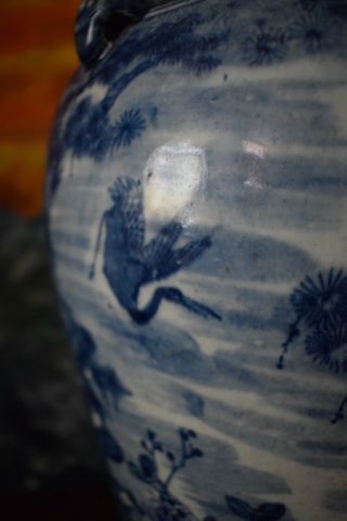 A Chinese Blue and White Porcelain Vase Decorated With Cranes 8